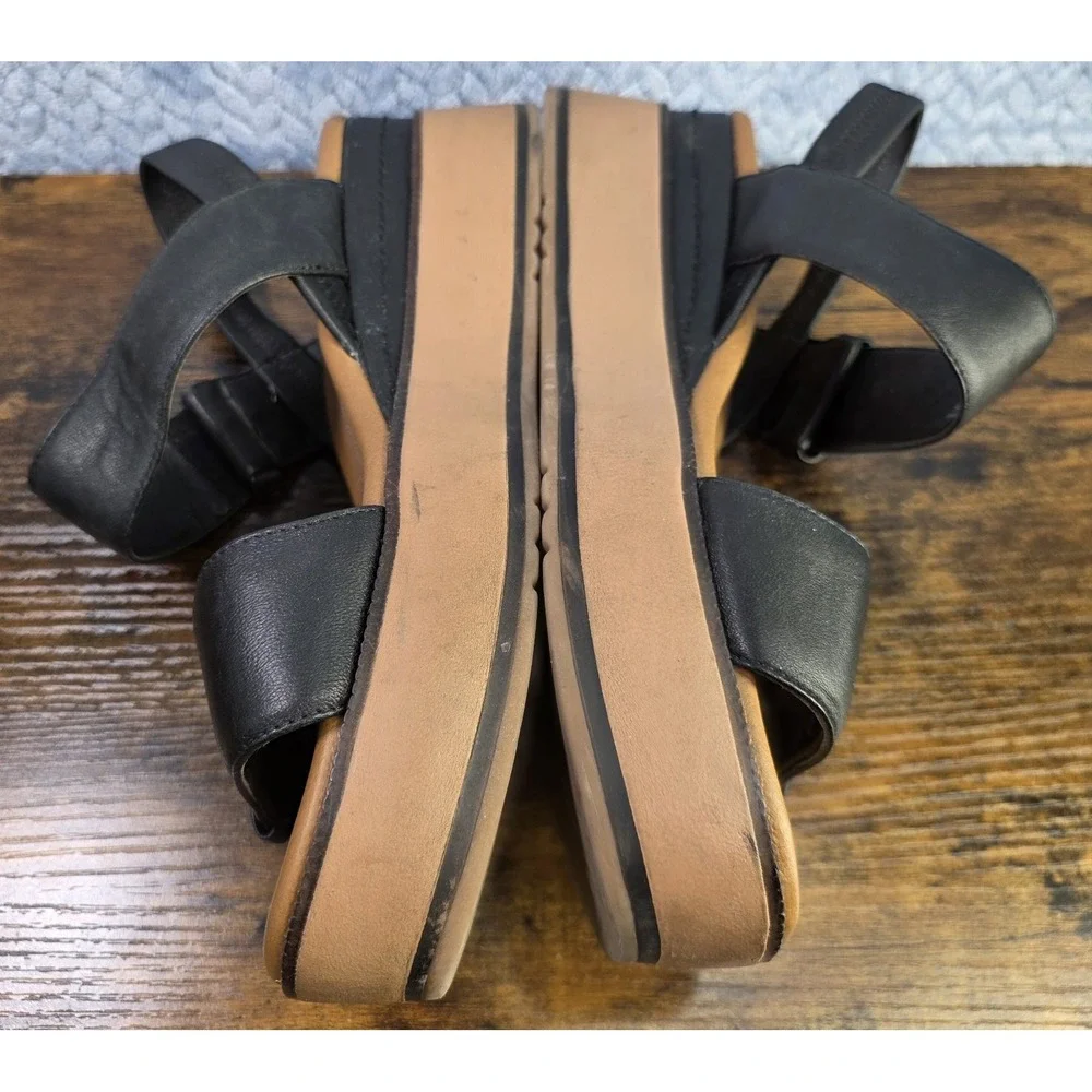 Caslon Black Leather Strappy Platform Sandal Heel Strap Size 9.5M